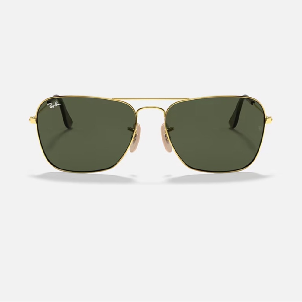 Ray-Ban CARAVAN Gold Frame Sunglasses with Dark Green Lenses